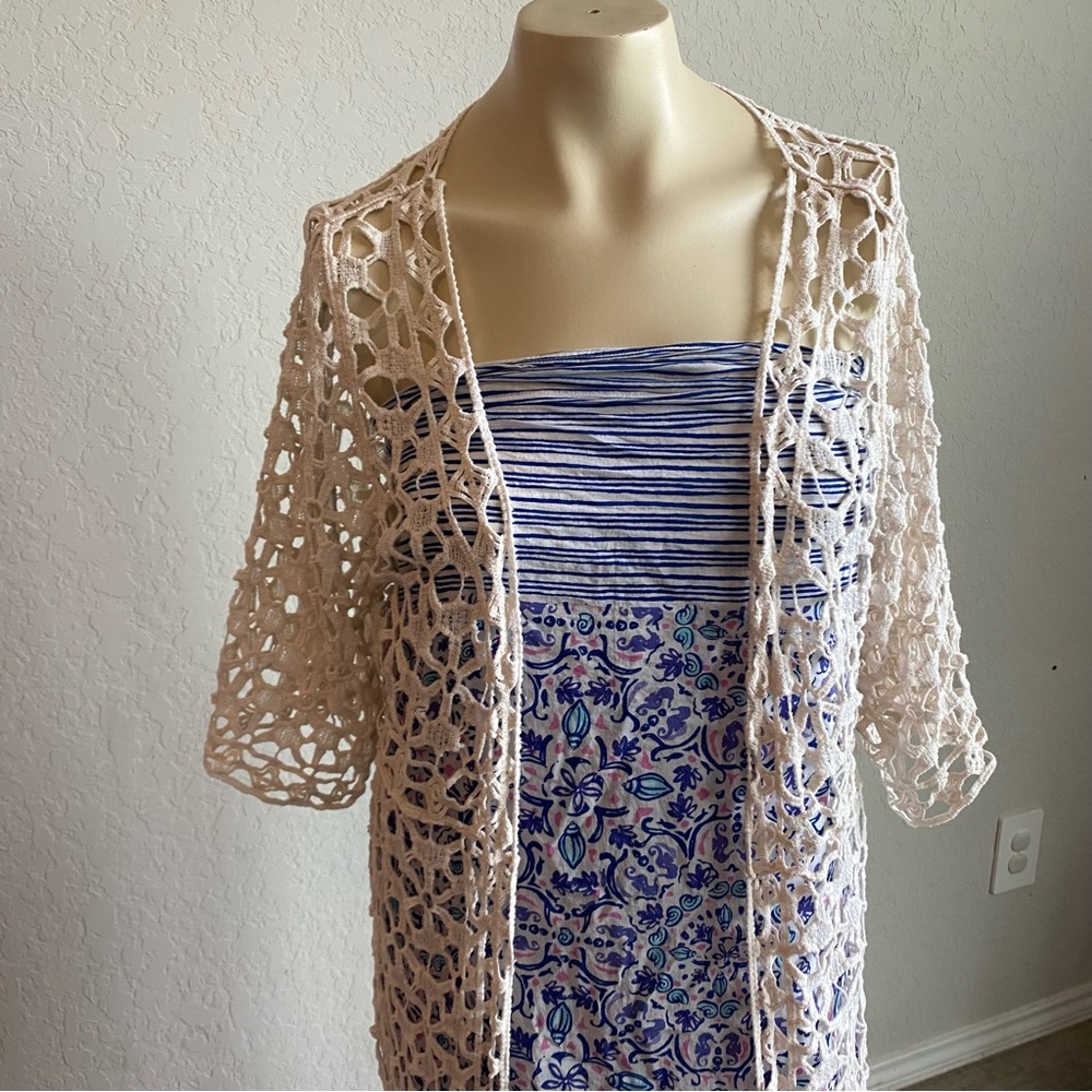 Daytrip Crochet Cardigan Sz Medium Open Front Festival Boho Beach Cover Up